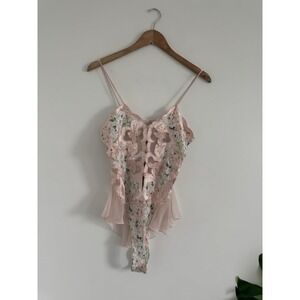 NEW Vintage 80s Victorias Secret Small Gold Label Pink Lace Sexy Floral Bodysuit
